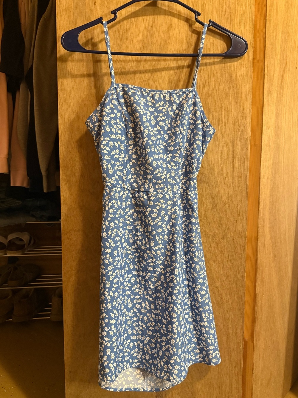 Blue Floral Spaghetti-Strap Mini Dress